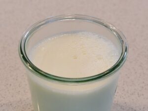 Fertigen Joghurt zum reifen in ein desinfiziertes Glas füllen