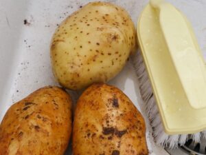 Große Kartoffeln für Ofenkartoffel schrubben
